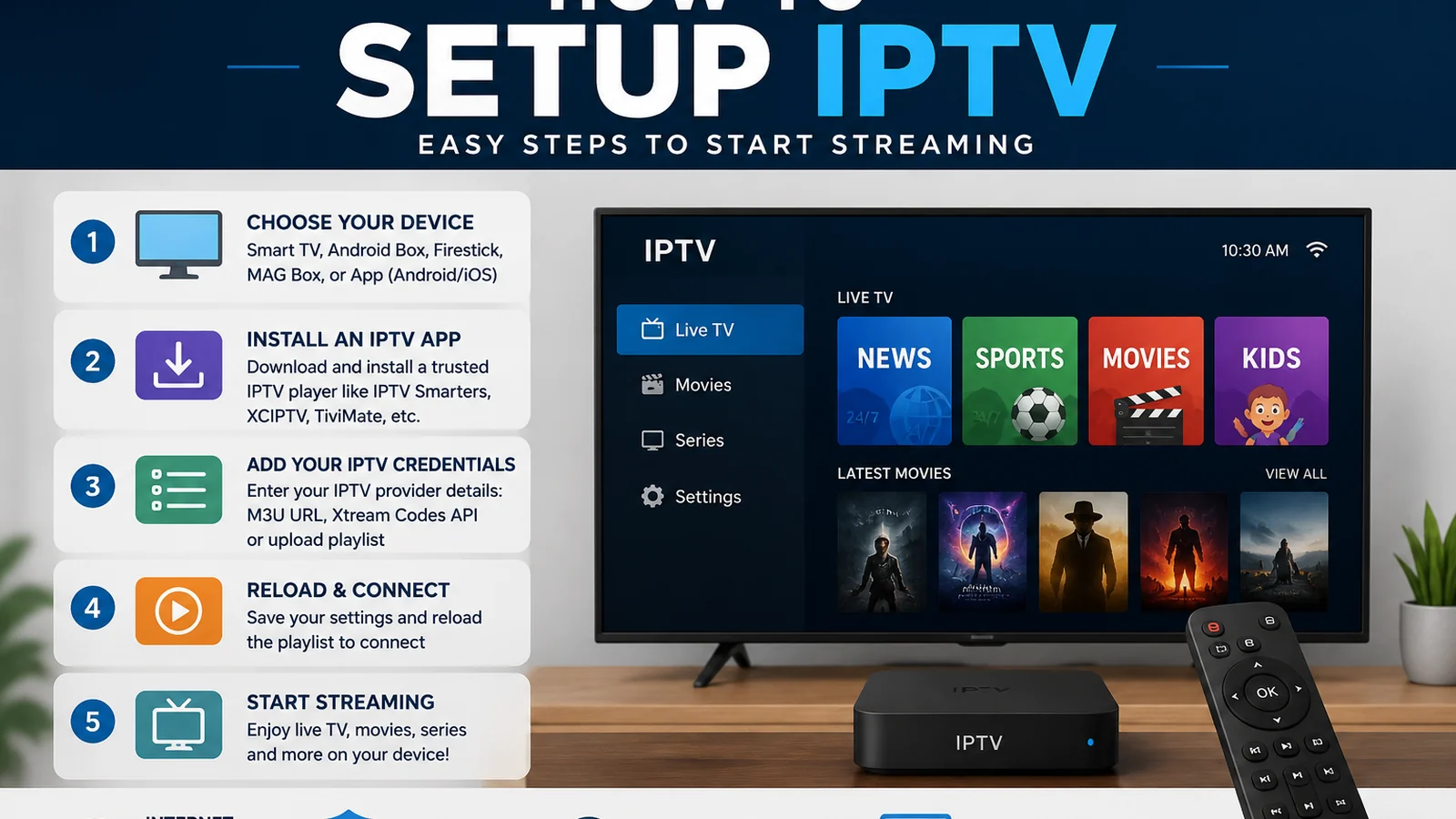 IPTV player EPG grid guide with catch-up and recording icons