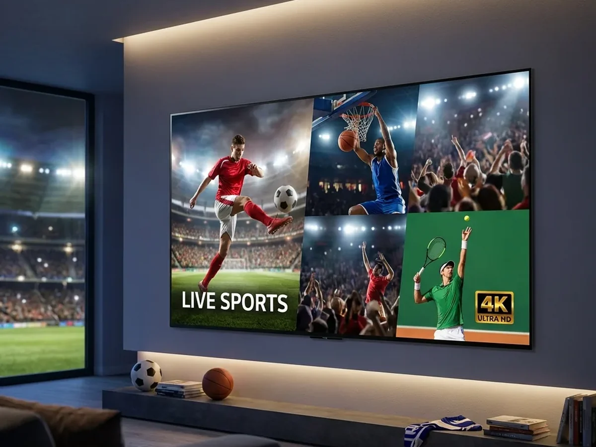 Sports fan checking the IPTV EPG guide before a live basketball game