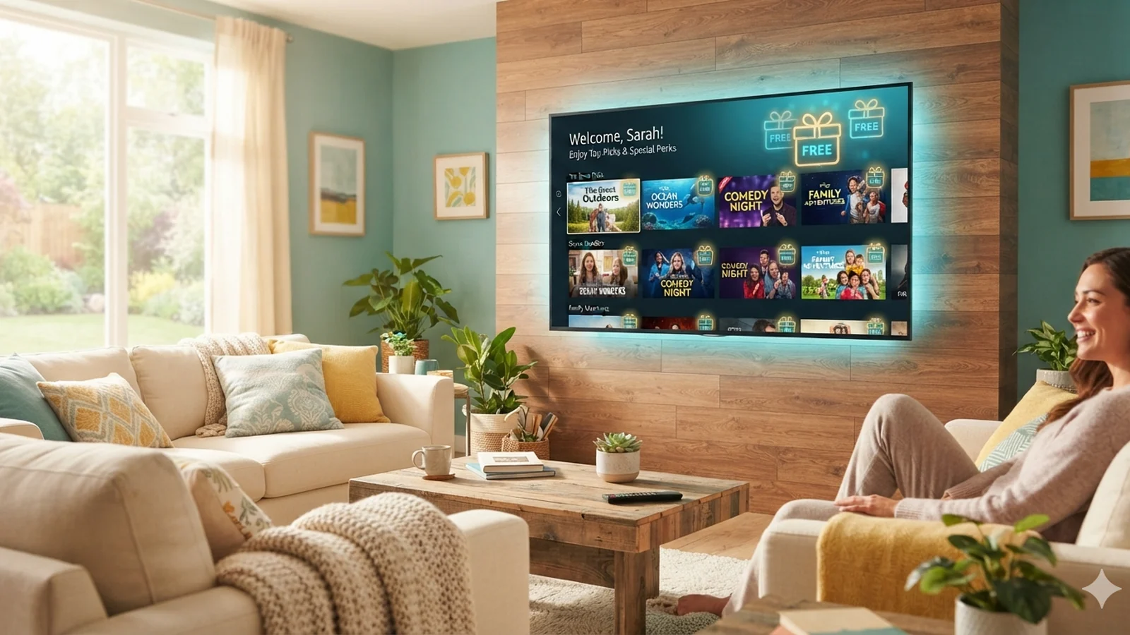 Man starting an IPTV free trial on a living room 4K TV